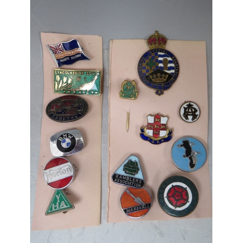 235 - A COLLECTION OF THIRTY FIVE METAL ENAMELLED BADGES, various subjects to include Jensen, B.M.W, RSPB ... 