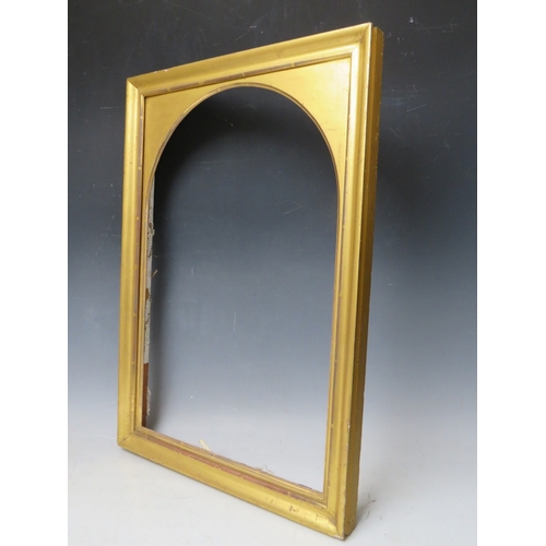 27 - A 19TH CENTURY GOLD FRAME, with arched gold slip, frame W 3 cm, slip rebate 54 x 35 cm, frame rebate... 