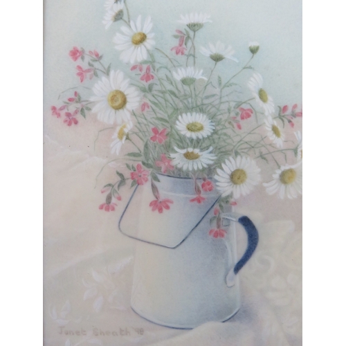 43 - JANET SHEATH (XX). Three miniature watercolours on ivorine 'Daisies & Red Campions', 'The Gardeners ... 