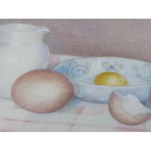 45 - JANET SHEATH (XX). Three miniature watercolours on ivorine 'Nearly Tea Time', Time' and a study of f... 