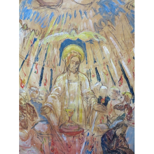 55 - PATRICIA ARNETT (1923). Jesus Christ at the Last Supper, oil on board, unframed, 122 x 61 cm