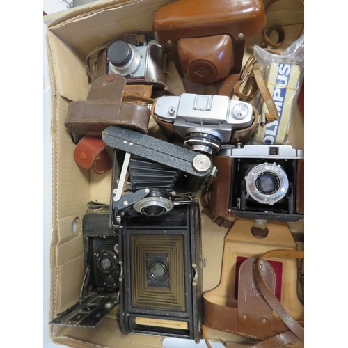 378 - THREE BOXES OF OLD MIXED CAMERAS