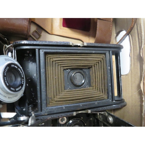 378 - THREE BOXES OF OLD MIXED CAMERAS