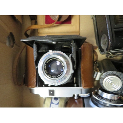 378 - THREE BOXES OF OLD MIXED CAMERAS