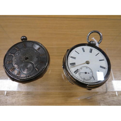 471 - A HALLMARKED SILVER OPEN FACED MANUAL WIND POCKET WATCH TOGETHER WITH ANOTHER A/F (2)
