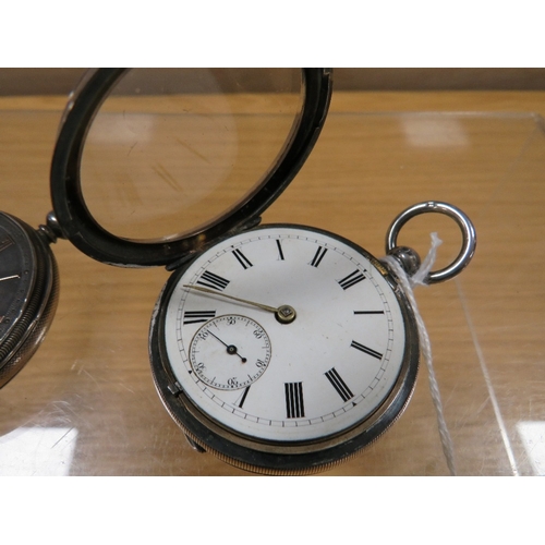 471 - A HALLMARKED SILVER OPEN FACED MANUAL WIND POCKET WATCH TOGETHER WITH ANOTHER A/F (2)