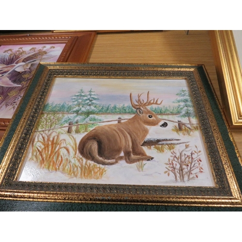476 - A SELECTION OF FRAMED HAND PAINTED CERAMIC PLAQUES