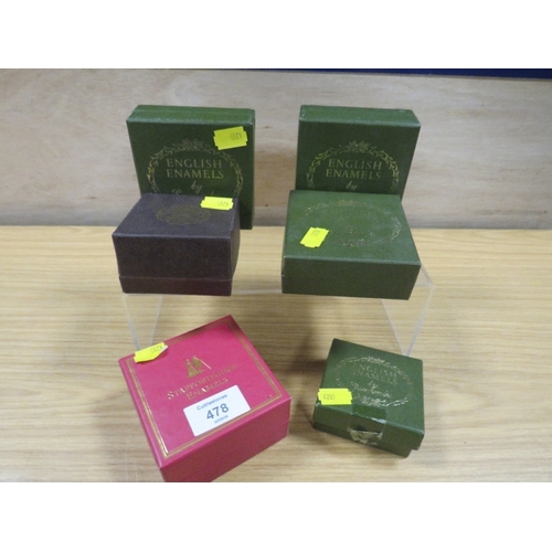 478 - A COLLECTION OF BOXED STAFFORDSHIRE ENAMEL BOXES
