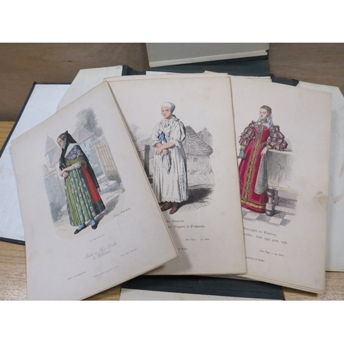 492 - A FOLIO FOLDER CONTAINING MANY CENTRAL AND EUROPIAN COLOUR ENGRAVINGS OF PEOPLE IN TRADITION  DRESS