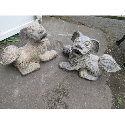 701 - TWO LARGE ORIENTAL STYLE DOGS OF FO - ONE BEING DAMAGED