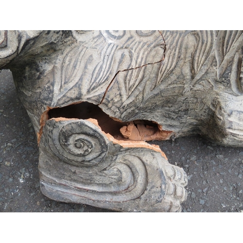 701 - TWO LARGE ORIENTAL STYLE DOGS OF FO - ONE BEING DAMAGED