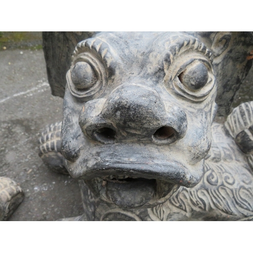 701 - TWO LARGE ORIENTAL STYLE DOGS OF FO - ONE BEING DAMAGED
