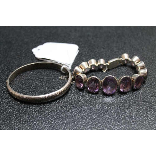 82 - A 925 SILVER BRACELET, together with a small hallmarked silver bangle (2)