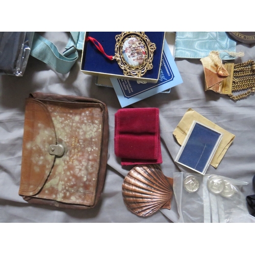233 - A COLLECTION OF VINTAGE MASONIC REGALIA, to include badges, pouches, apron etc.