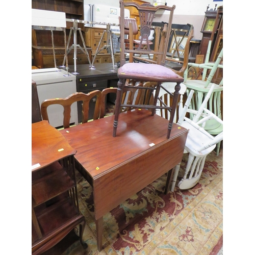 873 - A MAHOGANY PEMBROKE TABLE TOGETHER WITH AN EDWARDIAN CHAIR