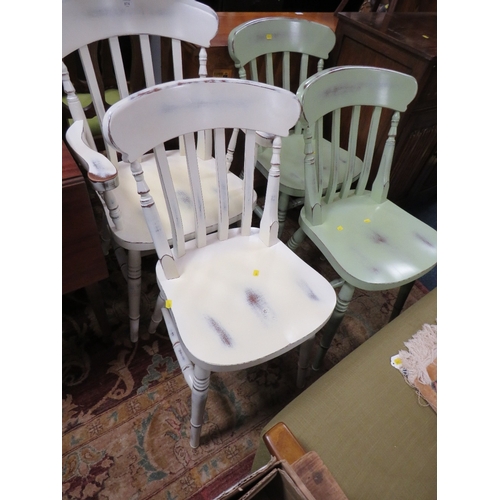 874 - A MIXED SET OF FOUR PAINTED KITCHEN CHAIRS