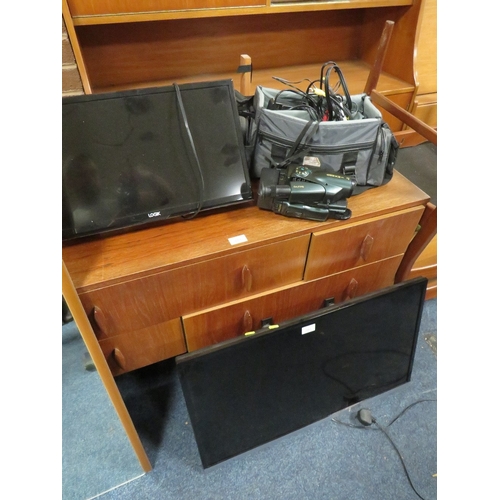 882 - TWO FLAT SCREEN TELEVISIONS TOGETHER WITH A SANYO CAMCORDER