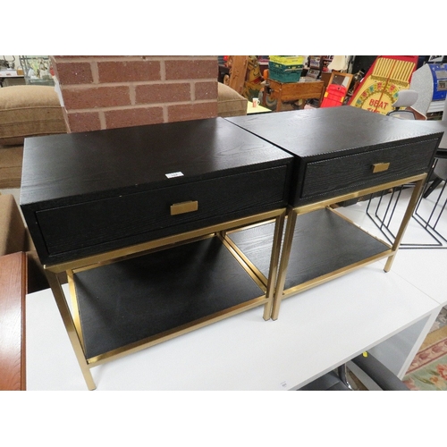 888 - A PAIR OF MODERN BLACK AND METAL BEDSIDE TABLES