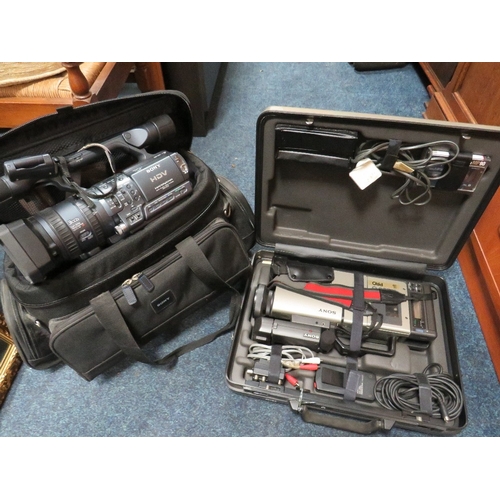 924 - A VINTAGE CASED SONY CAMCORDER TOGETHER WITH ANOTHER