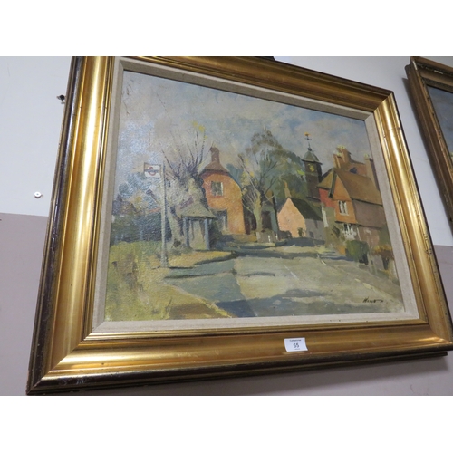 65 - EDWARD WESSON (1910-1983). A rural village scene, signed lower right, oil on board, framed, 46 x 57 ... 