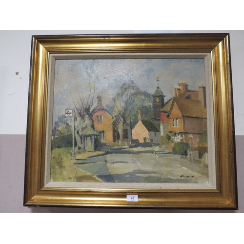 65 - EDWARD WESSON (1910-1983). A rural village scene, signed lower right, oil on board, framed, 46 x 57 ... 