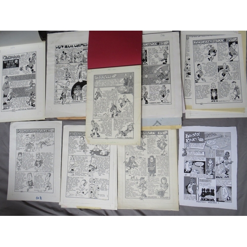 180 - A FOLIO CONTAINING TWENTY THREE CARTOON MASTER DRAWINGS OF WOLVERHAMPTON WANDERERS FOOTBALL MATCHES,... 