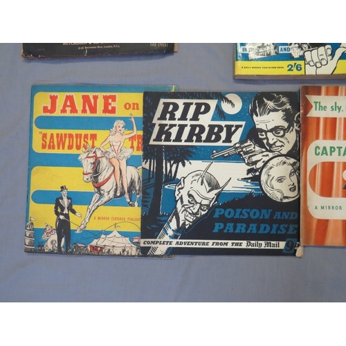 193 - A TRAY OF COMIC STRIP BOOKS, to include Captain Reilly - Ffoull, Rip Kirby, Jane on the Sawdust Trai... 