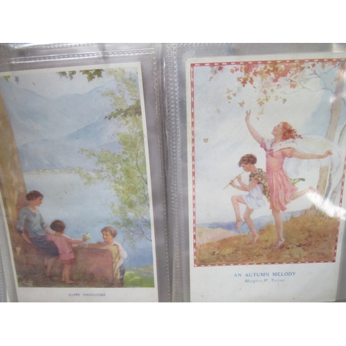 213 - TWO VINTAGE POSTCARDS ALBUMS, together with a tray of loose postcards with many vintage examples