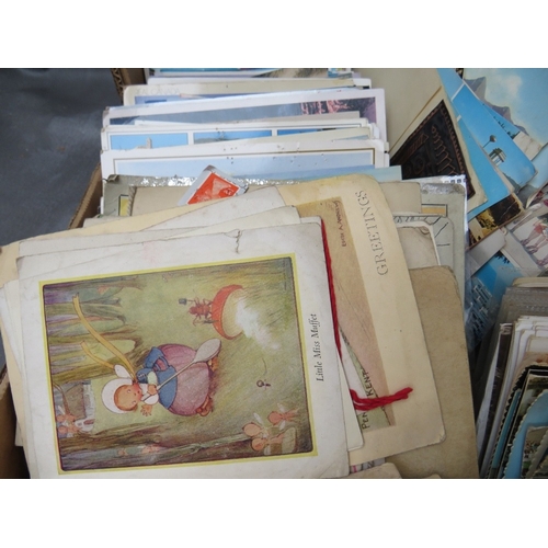 213 - TWO VINTAGE POSTCARDS ALBUMS, together with a tray of loose postcards with many vintage examples