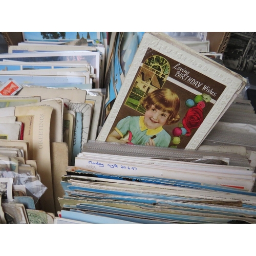 213 - TWO VINTAGE POSTCARDS ALBUMS, together with a tray of loose postcards with many vintage examples