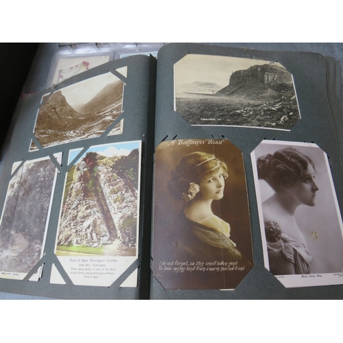 213 - TWO VINTAGE POSTCARDS ALBUMS, together with a tray of loose postcards with many vintage examples