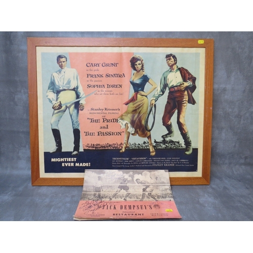 233 - 'THE PRIDE AND THE PASSION' FRAMED ADVERTISING POSTER, together with Jack Dempsey Restaurant menu si... 