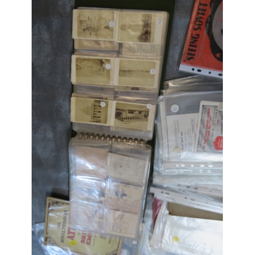 206 - A TRAY OF VINTAGE EPHEMERA, to include photographs, postcards, collectors cards, deeds, sheet music,... 