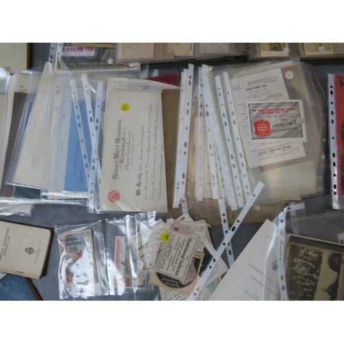 206 - A TRAY OF VINTAGE EPHEMERA, to include photographs, postcards, collectors cards, deeds, sheet music,... 