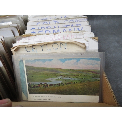 218 - A TRAY OF VINTAGE POSTCARDS, sorted by subject / country