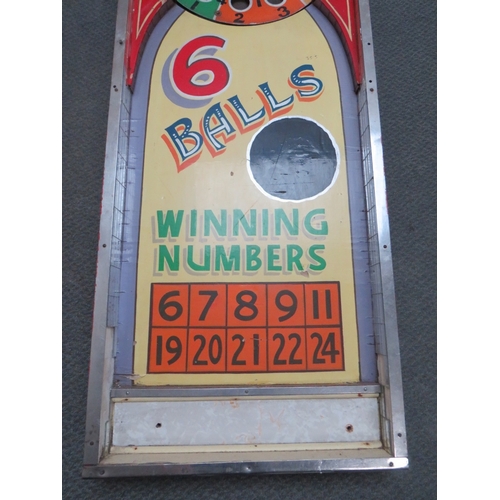 522 - A VINTAGE HAND PAINTED FAIRGROUND WINNING NUMBER CANE BOARD, with revolving score board with central... 