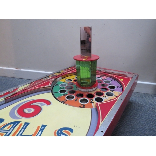 522 - A VINTAGE HAND PAINTED FAIRGROUND WINNING NUMBER CANE BOARD, with revolving score board with central... 