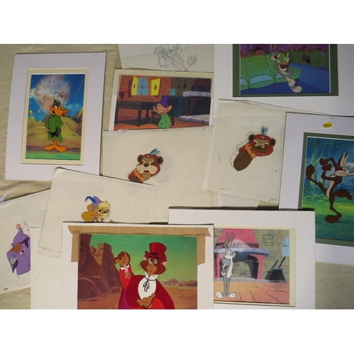 300 - A GROUP OF ANIMATION CELLS, to include Bugs Bunny, Daffy Duck, Cat R Waul, Dopey etc., some mounted ... 