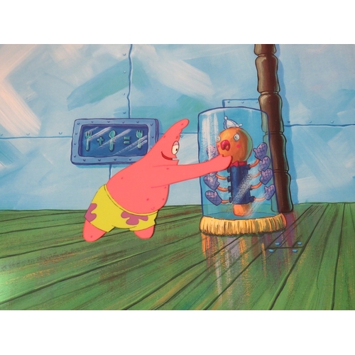 303 - THREE SPONGEBOB SQUAREPANTS ANIMATION CELLS, depicting Spongebob, Patrik and Mr Krabs