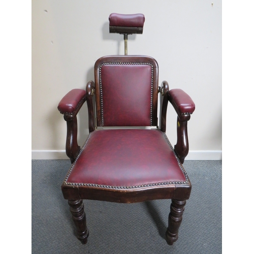 510 - A LATE VICTORIAN BARBERS / DENTISTS CHAIR, with upholstered mahogany frame, adjustable centrifugal p... 