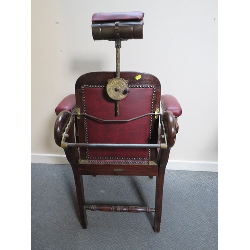 510 - A LATE VICTORIAN BARBERS / DENTISTS CHAIR, with upholstered mahogany frame, adjustable centrifugal p... 