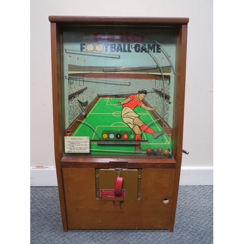 523 - MASTERMATIC 'MASTER FOOTBALL' WALL MOUNTED PENNY SLOT MACHINE, in wooden case with glazed front, H 6... 