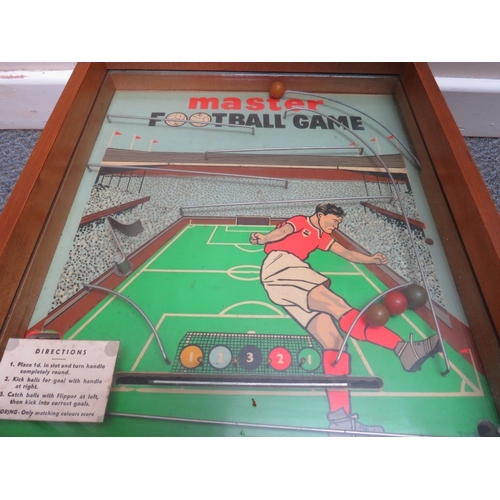 523 - MASTERMATIC 'MASTER FOOTBALL' WALL MOUNTED PENNY SLOT MACHINE, in wooden case with glazed front, H 6... 