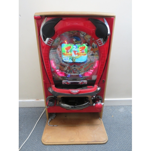 524 - A VINTAGE JAPANESE ? WALL MOUNTED ELECTRICAL WOODY WOODPECKER ARCADE PINBALL MACHINE, with key and b... 