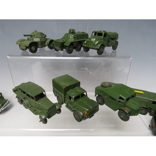 444 - A TRAY CONTAINING TWENTY THREE DINKY MILITARY VEHICLES, to include tank transporter Centurion tank, ... 