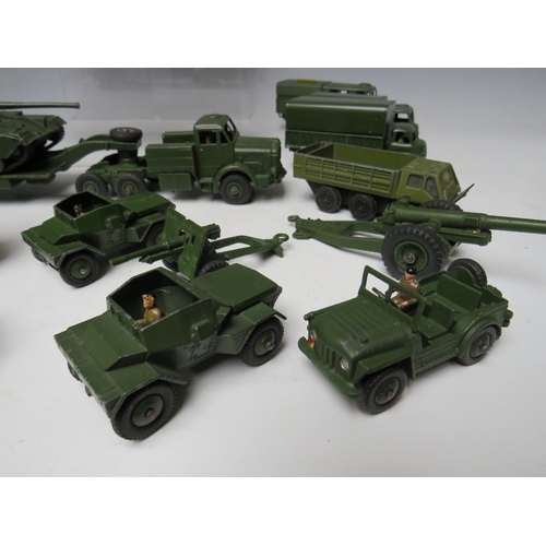 444 - A TRAY CONTAINING TWENTY THREE DINKY MILITARY VEHICLES, to include tank transporter Centurion tank, ... 