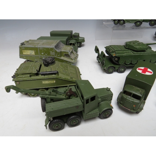 444 - A TRAY CONTAINING TWENTY THREE DINKY MILITARY VEHICLES, to include tank transporter Centurion tank, ... 