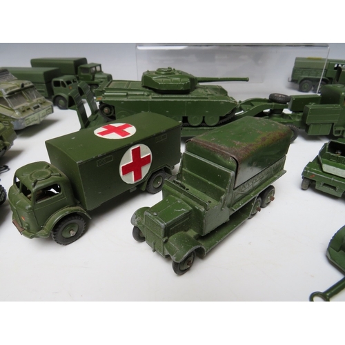 444 - A TRAY CONTAINING TWENTY THREE DINKY MILITARY VEHICLES, to include tank transporter Centurion tank, ... 