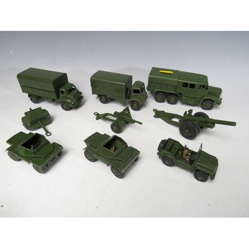 444 - A TRAY CONTAINING TWENTY THREE DINKY MILITARY VEHICLES, to include tank transporter Centurion tank, ... 