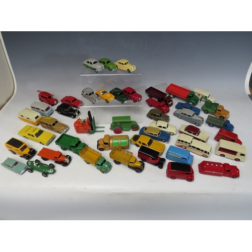 446 - A TRAY CONTAINING FORTY FOUR VINTAGE DINKY VEHICLES, to include Leyland Comet, observation coach, Co... 